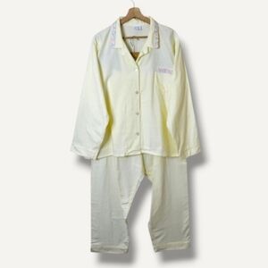 Carole Flannel Pajama Set Size 2X Yellow Top and Pants Floral Trim Vtg